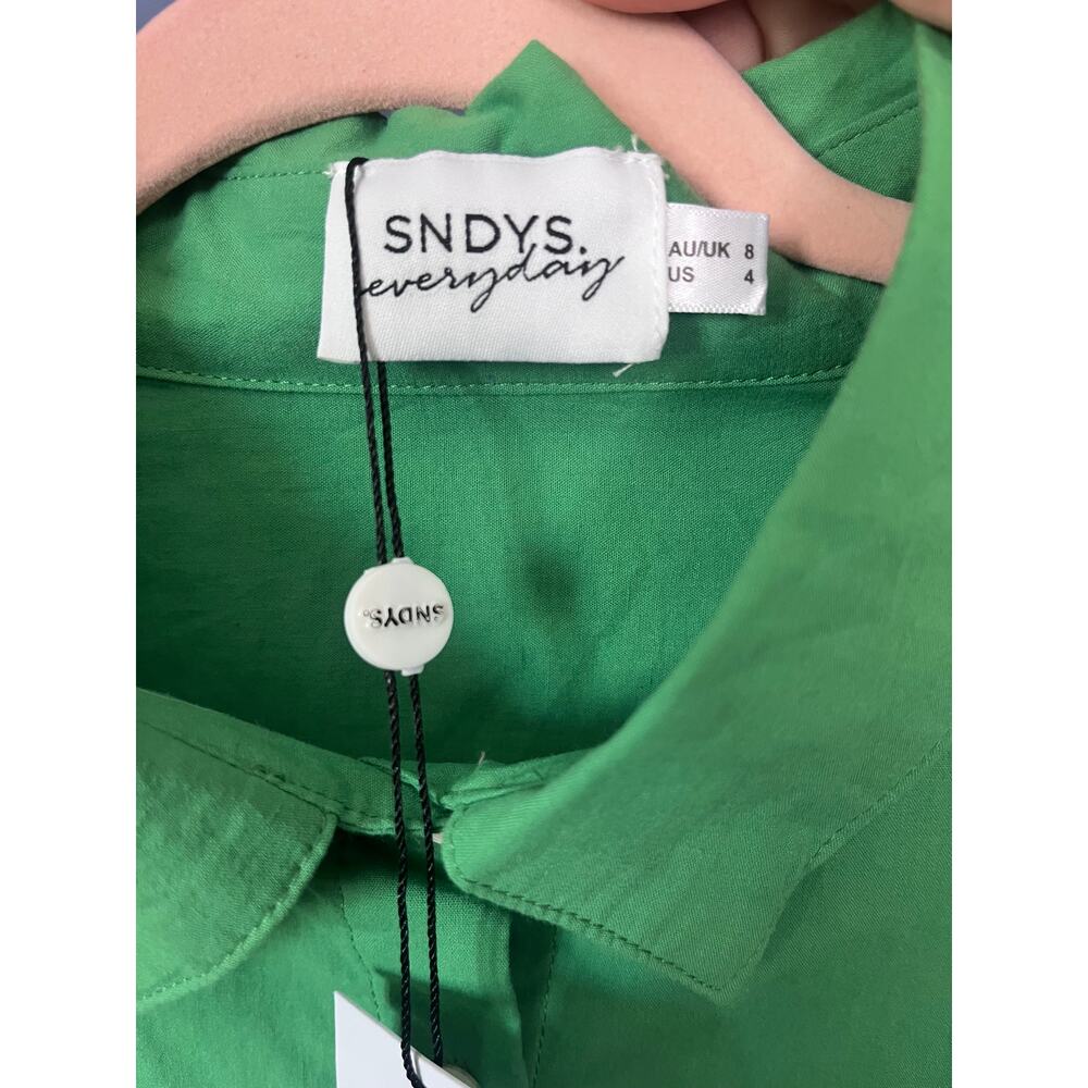 SNDYS Everyday Bello Shirt Green Poplin Button-Up Blouse Size S US 4 NWT - Picture 7 of 7